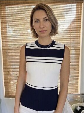 Striped Knit Sleeveless Top in Navy and Cream